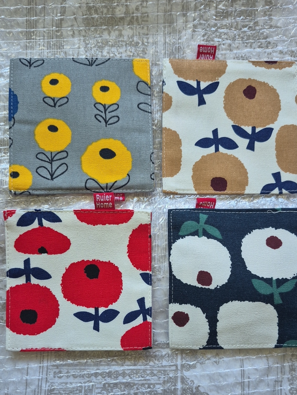 New! Ruier Home Floral Cotton Nordic Coasters - Set of 4